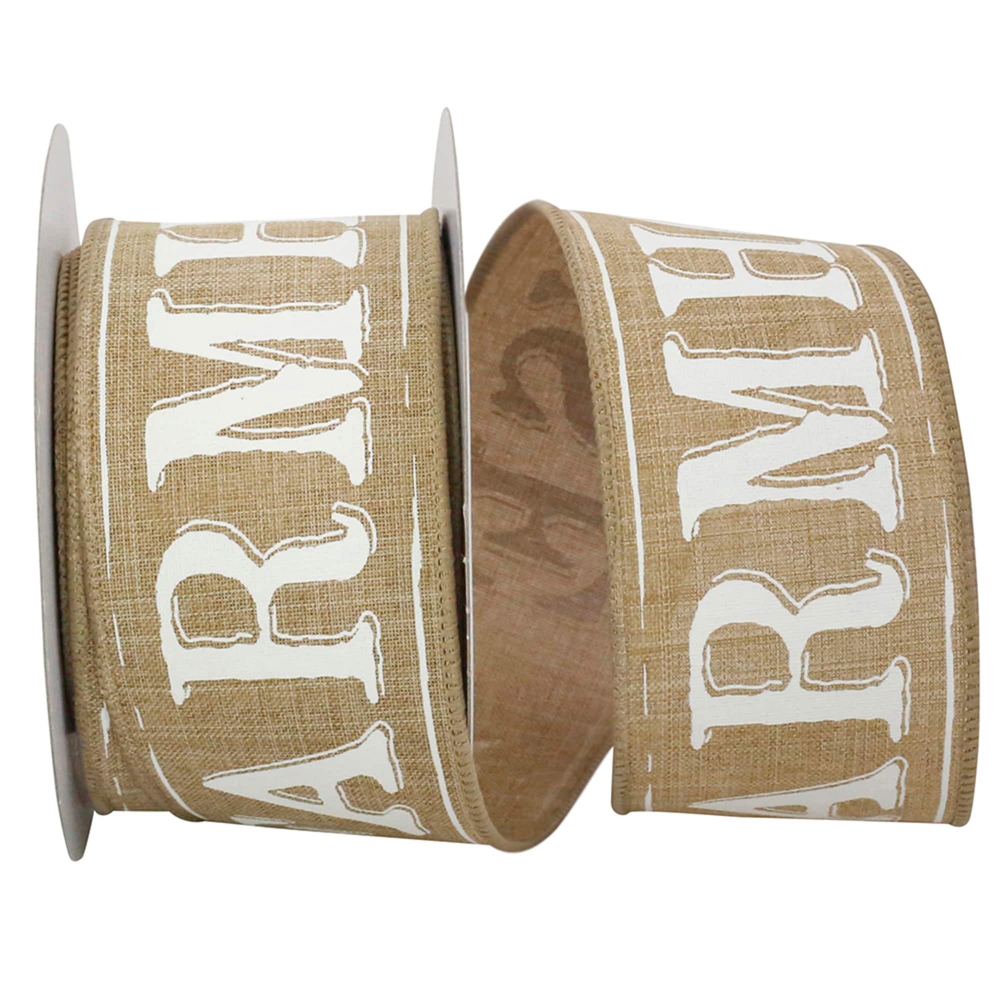 JAM Paper 2.5" x 10yd. Natural Farmhouse Words Wired Ribbon